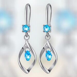 Earrings Dangle Blue Topaz Silver Elegant Minimalistic Elegant 1.57 inches